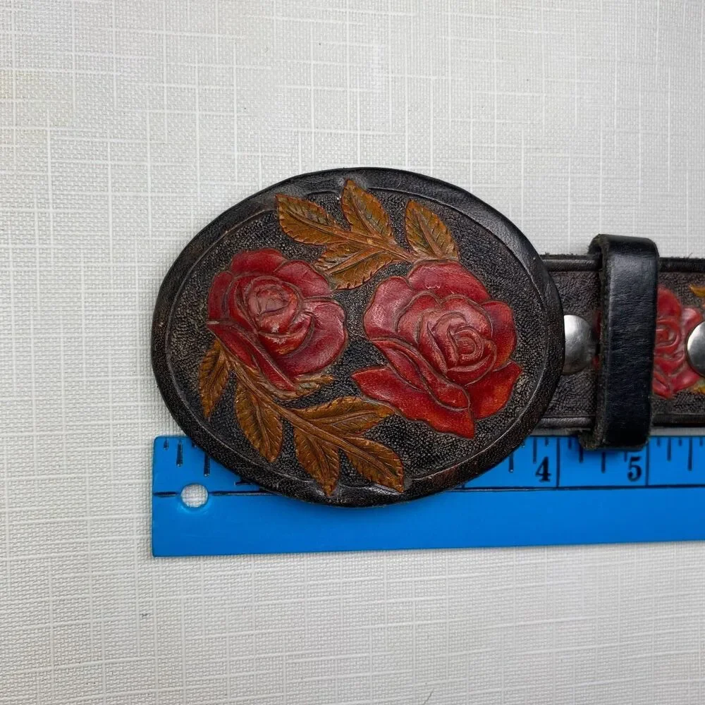 Hand Tooled LEATHER Western Belt "DEAN"! 3D Roses Personalized Handmade Sz 42 - Picture 12 of 16